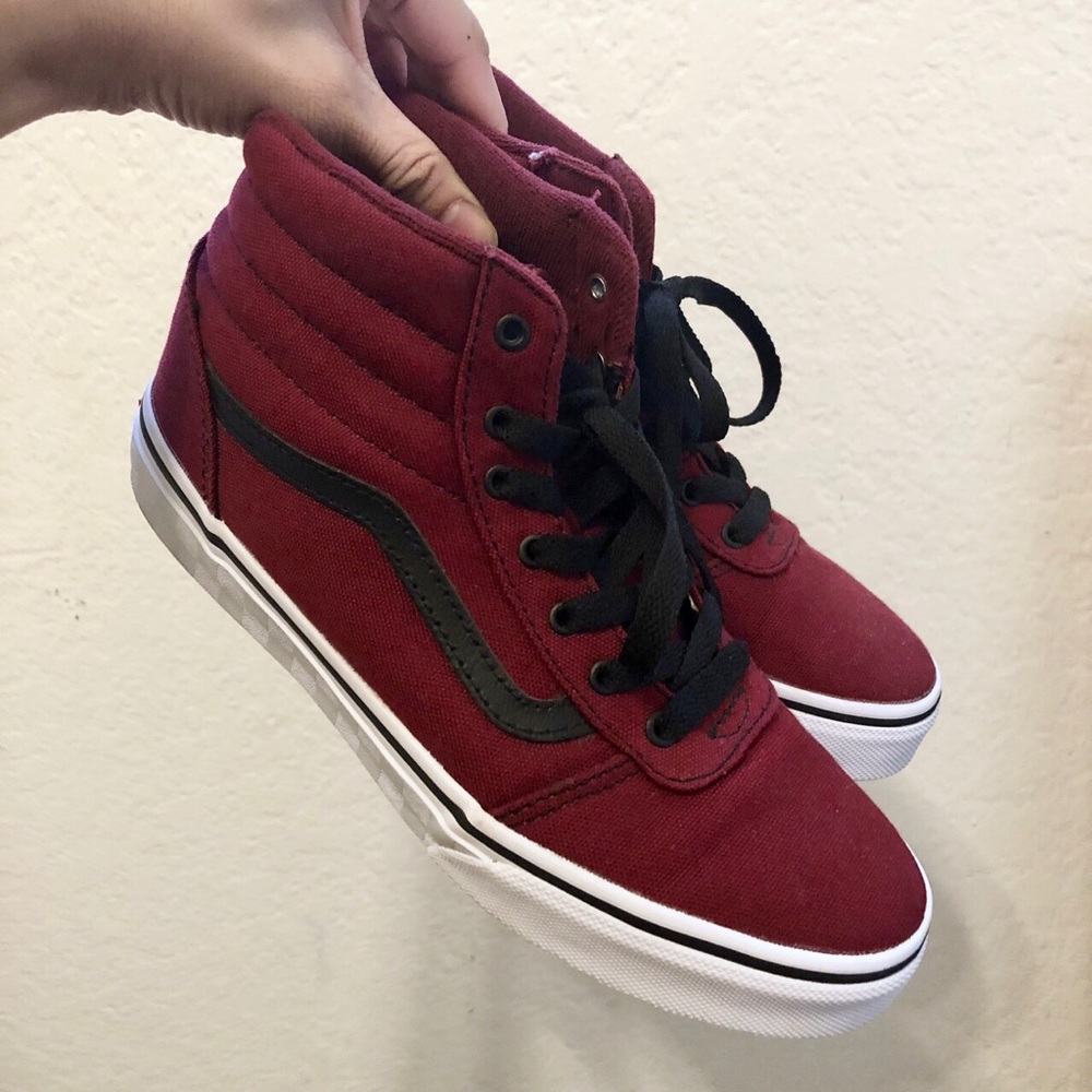 Maroon High Top Vans Size 4Y/6W Checkered Soles